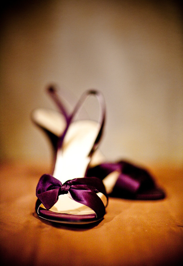 dark purple strappy heels with purple ribbon - photo by New Mexico based wedding photographers Twin Lens